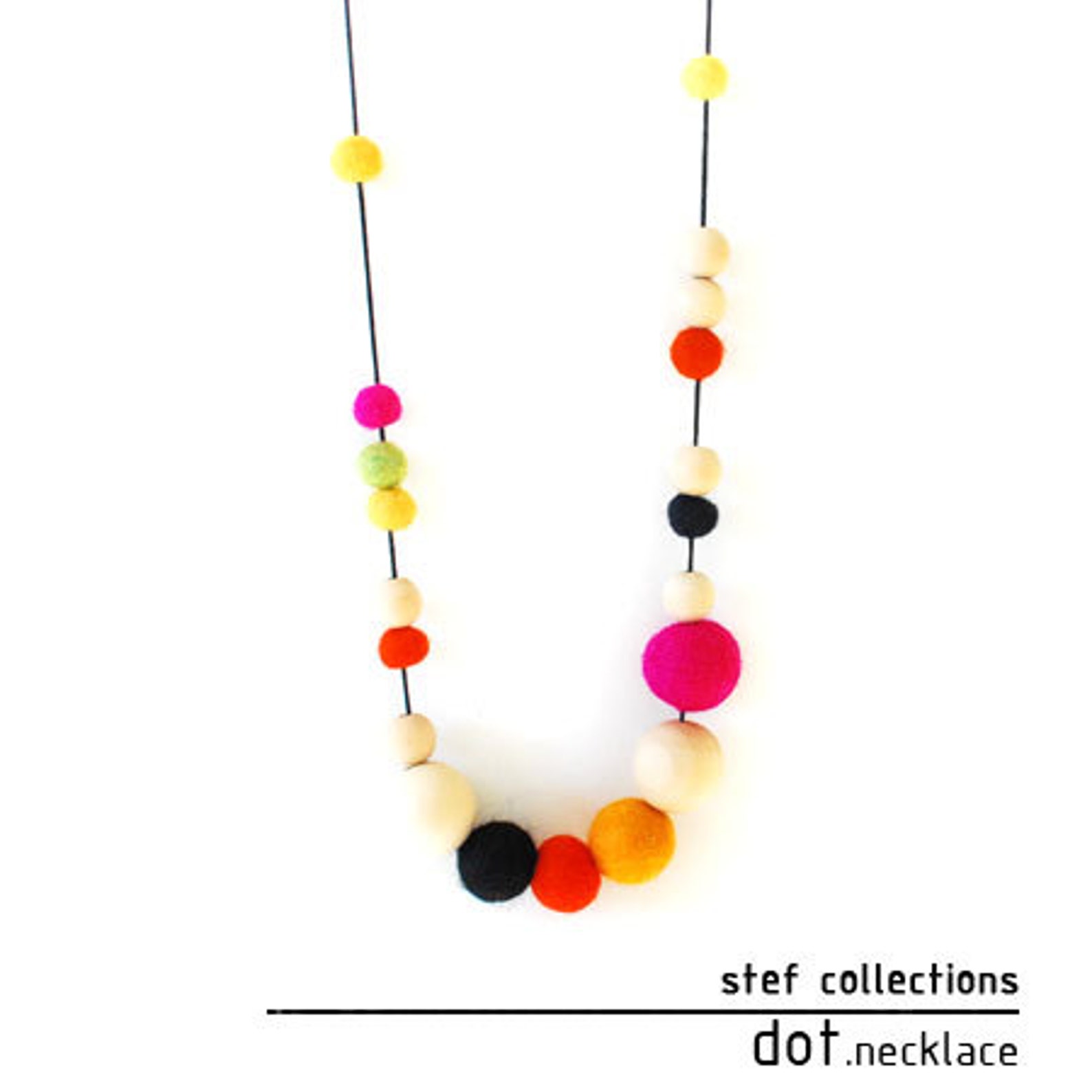 Colourful Necklace. Felt Ball Necklace. Wooden Bead Necklace. Etsy