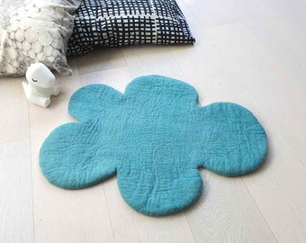 CLOUD RUG, MINT Dark Felt Rug, Nursery Rug, Felted Rug, Kids Room Rug, Children Decor Mat