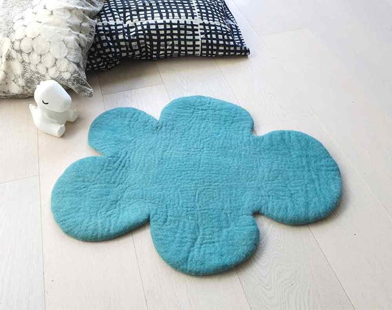 CLOUD RUG, MINT Dark Felt Rug, Nursery Rug, Felted Rug, Kids Room