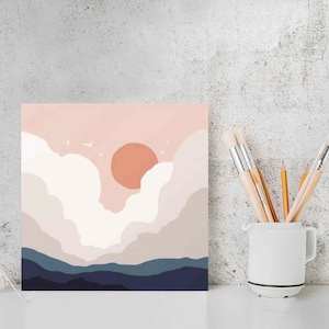 Paint By Numbers DIY Painting Kit, Landscape Abstract Sunrise Nature 2 Home Wall Decor Art Craft Supplies Starter Kit for Kids Adult