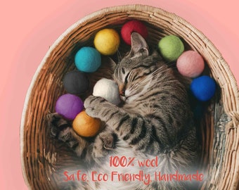 Handmade Cat Toy, Cat gifts, Kitten play, Natural cat toy, Wool cat ball Safe for Cat and Small Dog, Rainbow felted ball Eco pet accessories
