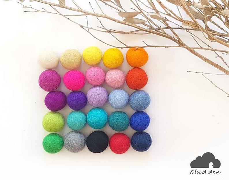 Felt Balls x50 Mix Colours. 2.5cm. Wool. Colourful. Multicoloured. Bulk. 25mm. Multi-colour. Mixed Colour Felt Balls image 2