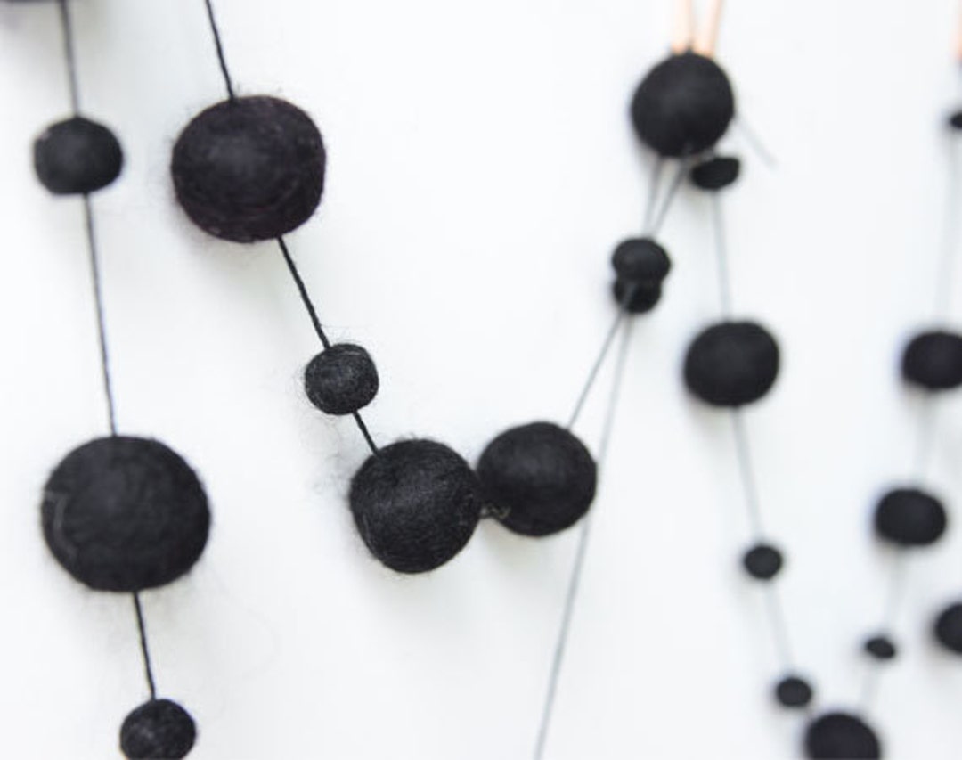 Black Felt Ball Garland. 3M. Black Garland Decor. Party Decoration. 50