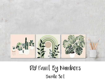 Paint By Numbers BOTANICAL PLANT Bundle Set, DIY Painting Kit, Abstract Monstera Pot, Home Wall Decor Art Craft Gift, Housewarming Gift