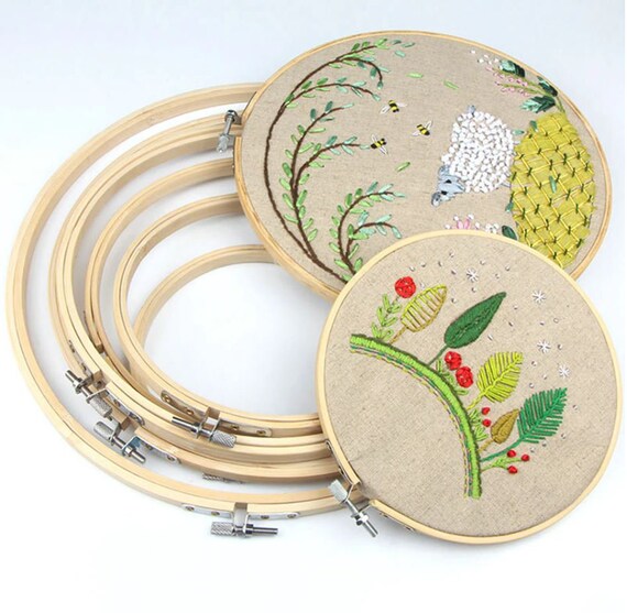Embroidery Hoops Frame Set Bamboo Wooden Hoop Rings Home DIY Cross