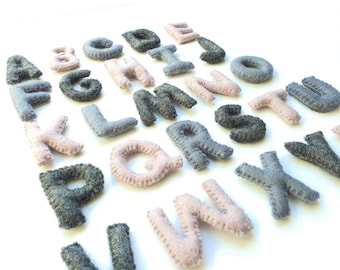 ABC Toy. Alphabets A to Z. Educational Toy. Grey Felt letters. Toddler gift. Montessori Waldorf Sensory Play. Learn spelling.