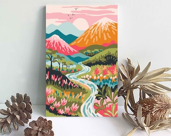 Paint By Numbers Pink MOUNTAIN LANDSCAPE, Abstract Scenery Adult painting kit, DIY Wall art Paint party Craft kit House warming Gift for her