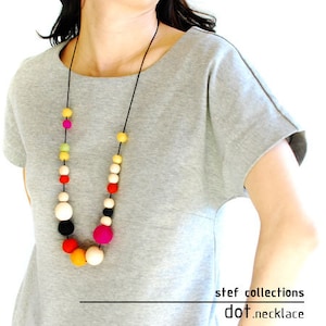 Colourful Necklace. Felt Ball Necklace. Wooden Bead Necklace. Large bead Necklace. Statement Necklace. Quirky. Bold. Adjustable Necklace.