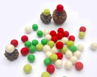 Christmas Felt Balls x50 2cm 2.5cm. White Red Green Felted Wool Pom Pom Beads. Ornament, Decor hanging, Garland craft supplies