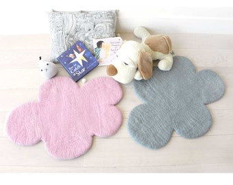 Cloud Rugs, SOFT PINK & GREY Rugs, Felted Rug, Nursery Rug, Felt Rug, Kids Room Rug, Kids Decor, Children decor