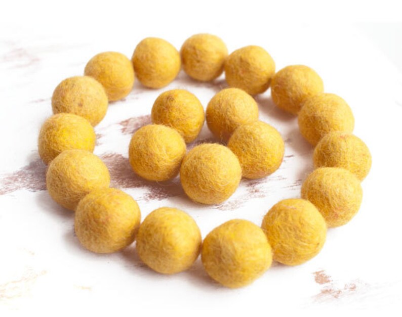 Mustard Yellow Felt Balls x20. 2cm. Wool. Colourful beads. Mixed colours. Bulk. Party Decor. image 2