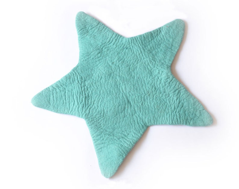 Star Felt Rug, MINT BLUE GREY, Regular Felt Rug, Kids Decor, Kids Rug, Felted Rug, Nursery Rug, Children decor, Star Decor Regular Size image 5