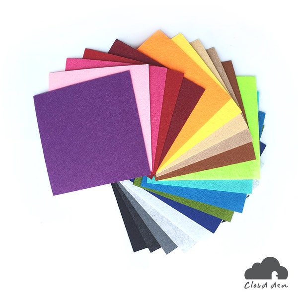 Felt Fabric Sheets, 1mm 20pc 10x10cm, Multi Colour DIY Kids Craft Paper Squares Supplies Kit