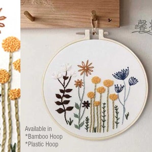 Stickerei Kit Starter Stickrahmen, DIY Bastel Bedarf, Blumen Pflanze LAND GELB, Anfänger, Kreuzstich, Neutral Natur Scandi Wohnkultur