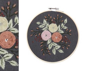 Embroidery Kit, Starter Beginners, Floral Plant Flower 1, Hoop, DIY Craft Supply, Sewing Gift, Home Decor