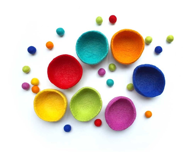 Sorting Felt Bowls Toy, RAINBOW Wool, Counting, Montessori Sensory Play. Learn Colours. Educational Open Ended, Pretend Cooking image 8