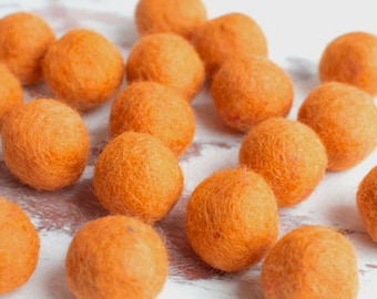Orange Felt Balls x20. 2.5cm. Wool. Colourful beads. 25mm. Bulk. Party Decor.