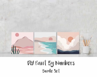 Paint By Numbers DIY Painting Kit, 20x20 Framed Canvas ABSTRACT BEACH Landscape Bundle Home Decor Art Craft Supplies Kids Adult Beginners