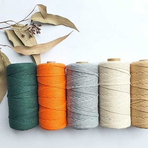 May include: Five spools of cotton cord in different colours: dark green, orange, grey, cream, and tan.