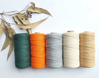 3mm Macrame Cord Cotton Rope 100m Twisted String Natural Coloured DIY Craft Wall Hanging