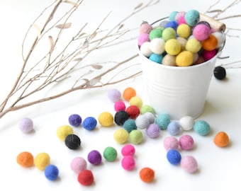 Felt Balls x100 Mixed Colours. 1cm to 1.5cm. Multicolour. Wool. Colourful beads. Bulk. Decor. Decoration. DIY