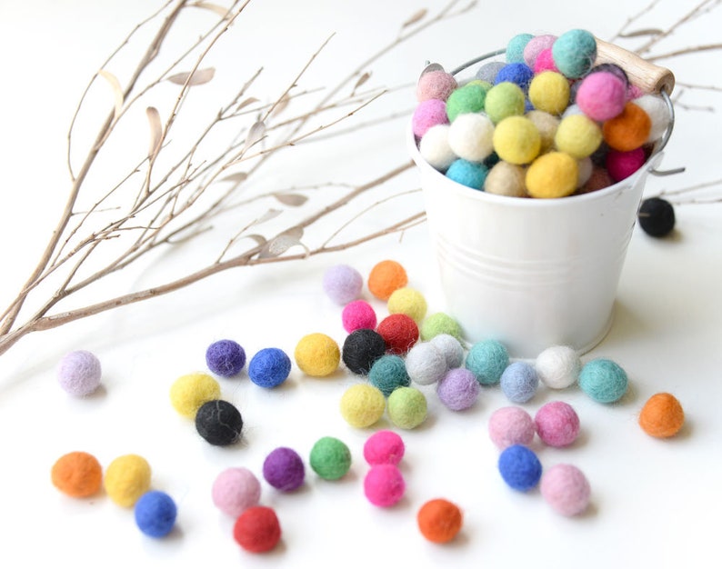 Felt Balls x100 Mixed Colours. 1cm to 1.5cm. Multicolour. Wool. Colourful beads. Bulk. Decor. Decoration. DIY image 1