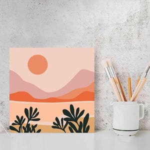 Paint By Numbers PINK MOUNTAIN Sunrise DIY Painting Kit, Abstract Landscape Home Wall Decor Art Craft Starter Kit for Kids Adult, Mom Gift