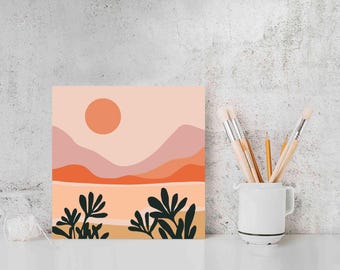 Paint By Numbers PINK MOUNTAIN Sunrise DIY Painting Kit, Abstract Landscape Home Wall Decor Art Craft Starter Kit for Kids Adult, Mom Gift