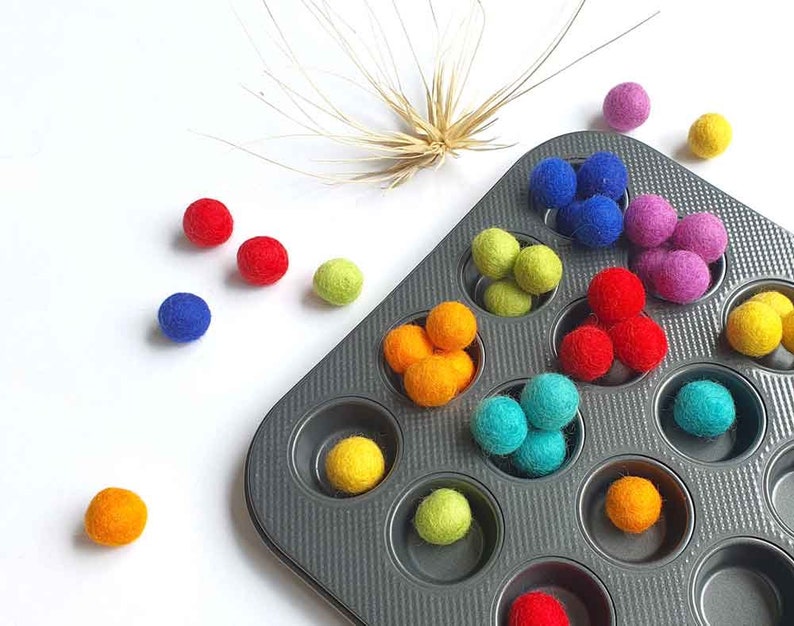 Sorting Felt Bowls Toy, RAINBOW Wool, Counting, Montessori Sensory Play. Learn Colours. Educational Open Ended, Pretend Cooking image 6