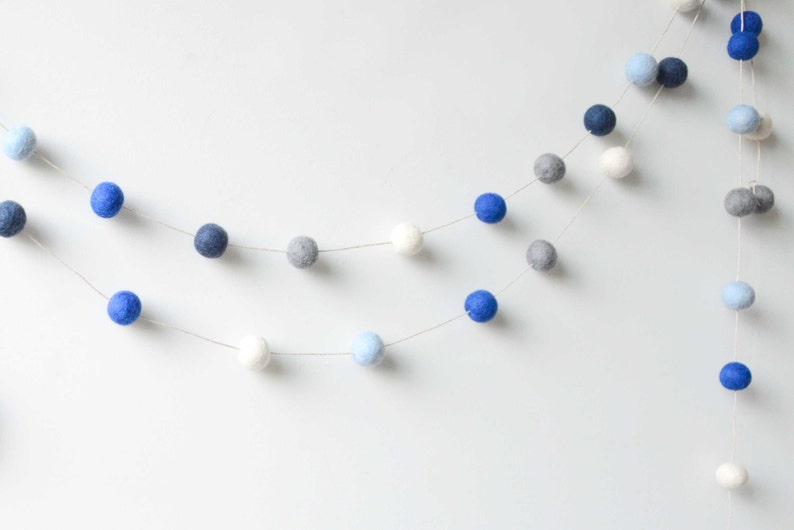 Cool Blue Grey Felt Ball Garland. Nursery Decor. Boys Room Decor. Kids Room. Pom Pom Garland. Home Decor. image 2