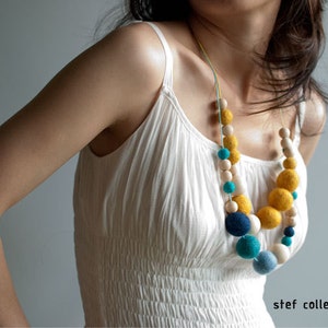 Felt Balls Necklace. Blue Necklace. Wooden Bead Necklace. Blue Skies Necklace. Chunky Necklace. Large Bead Necklace. image 5