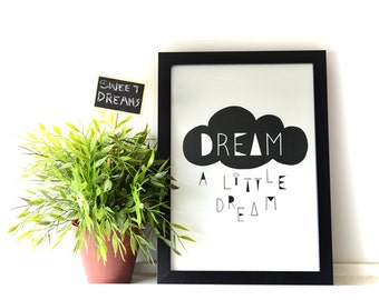 Dream A Little Dream Art Print Illustration <A4 SIZE> Cloud Artprint. Kids Art, Kids Room decor, Nursery, Baby, Wall Art