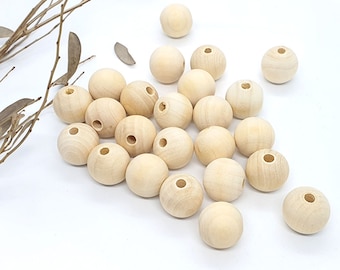 20mm Wooden Beads 10 / 20 Wood Natural Round DIY Craft Jewellery Spacer Findings