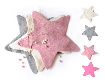 STAR Felt Rug, Grey Pink Soft Pink WHITE, Felt Rug, Kids Decor, Kids Rug, Felted, Nursery Rug, Children decor, Star Decor <LARGE Size>