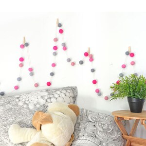 Pink Felt Ball Garland. Nursery Decor. Felt Balls. Wedding Decorations. Girls. Kids Room Decor. Home Decor. image 2