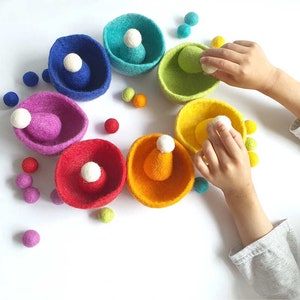 Sorting Felt Bowls Toy, RAINBOW Wool, Counting, Montessori Sensory Play. Learn Colours. Educational Open Ended, Pretend Cooking 画像 10
