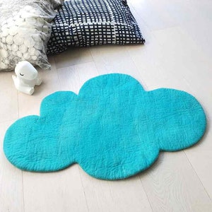 CLOUD RUG, AQUA Blue Felt Rug, Nursery Rug, Felted Rug, Kids Room Rug, Children decor