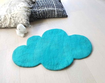 CLOUD RUG, AQUA Blue Felt Rug, Nursery Rug, Felted Rug, Kids Room Rug, Children decor