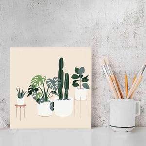 Kit de pintura DIY para pintar por números sobre lienzo, PLANTAS EN MACETA, Arte mural verde salvia, Regalo para amantes de las plantas, Arte mural Monstera, Kit de inicio para adultos