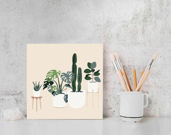 Verf op canvas bord DIY verfkit, POTPLANTEN, saliegroen muurkunst, plantenliefhebber cadeau, Monstera muurkunst, starterspakket voor volwassenen