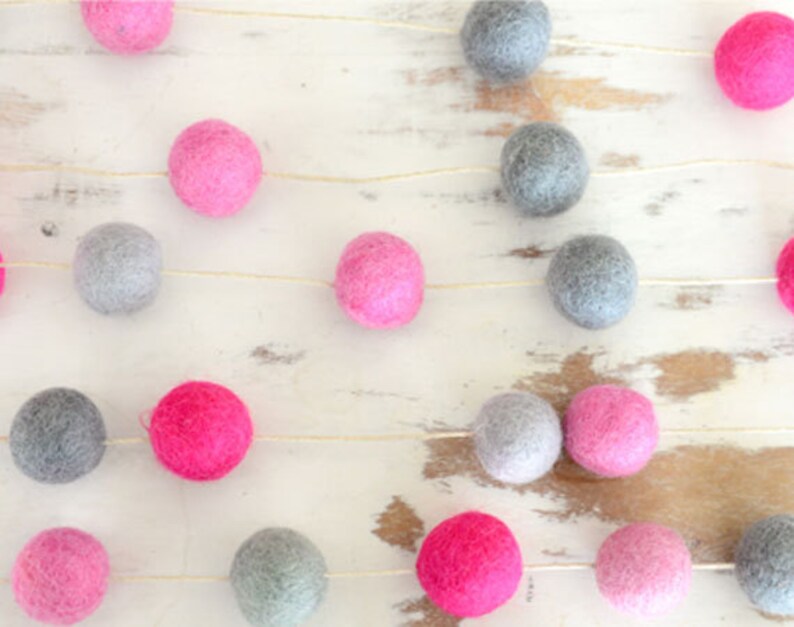 Pink Felt Ball Garland. Nursery Decor. Felt Balls. Wedding Decorations. Girls. Kids Room Decor. Home Decor. image 3