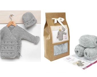 DIY Knitting KIt, Birch Yarn Knit Crochet Kit Baby JUMPER & HAT with pattern and yarn craft kit set