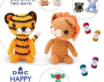 Amigurumi Pattern Book 1, DIY Crochet Book with Instructions, DMC Crochet Animals Doll Knitting Project, Happy Cotton Book