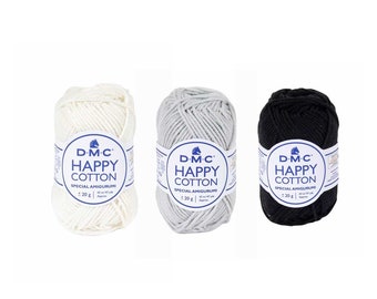 Filato DMC Happy Cotton - NERO Grigio Bianco, Filato per uncinetto e maglia, Filato per amigurumi, Forniture per lavori artigianali fai da te, Filo per ricamo