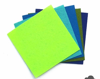Felt Squares Fabric_Blue Green Mint 1mm 5pc Sheets_DIY Kids Craft Paper 10x10cm
