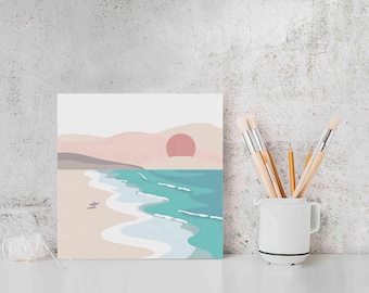 Paint By Numbers DIY Painting Kit, Sunrise at the BEACH, Landscape Abstract Nature Home Decor Art Craft Supplies Starter Kit for Kids Adult