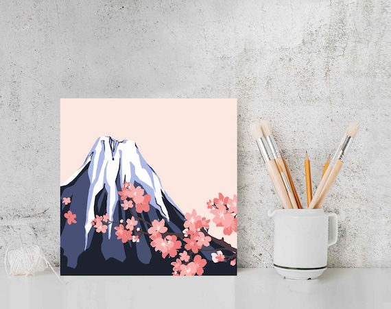 Paint By Numbers DIY Painting Kit, Nature Abstract Landscape, CHERRY BLOSSOM Mountain Painting Art Craft Beginner Starter Kit for Kids Adult