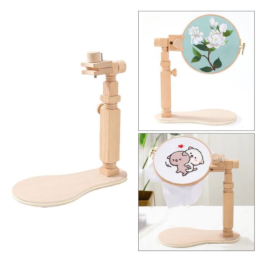 Wooden Embroidery Hoop Stand DIY Adjustable Needlework Desktop Holder Wood  Support for Cross Stitch(Without Hoop)