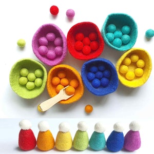 Sorting Felt Bowls Toy, RAINBOW Wool, Counting, Montessori Sensory Play. Learn Colours. Educational Open Ended, Pretend Cooking 画像 1