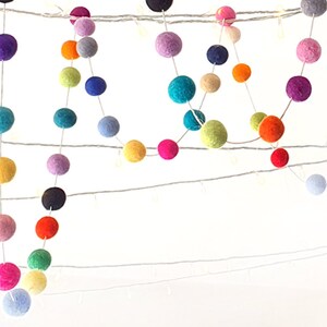 Felt Ball Garland. Party Decor. 35 Felt Balls 2 METRES. Wedding Decorations. Colourful Kids Room Decor. Fun Home Decor. Mixed Multi Colour image 2